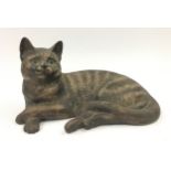 Poole Pottery stoneware Cat laying model adapted by Alan White 11" length.
