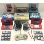 COLLECTION OF VARIOUS NINTENDO GAME CONSOLES. This selection includes a Super Nintendo System with