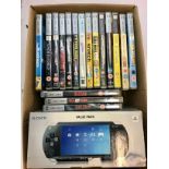 SONY PSP PORTABLE PLAYSTATION AND GAMES. This box contains 17 boxed games along with a PSP