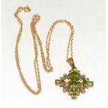 9ct gold Diamond and Peridot pendant necklace