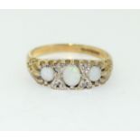 9ct gold ladies Opal and Diamond antique set ring size P