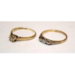 Two vintage 9ct gold dress rings size M and N 1/2. 2.5g
