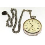 Silver pocket watch with attached chain full H/M running