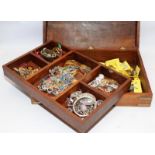 Large collection of vintage costume jewellery including silver held within brass bound wooden box