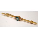 Antique 15ct gold aquamarine and seed pearls bar brooch. 2.7g (B)