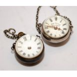 2 x antique glass ball skeleton fob watches, both require attention