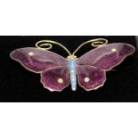Marius Hammer Art Deco silver gilt and enamel butterfly brooch. marked sterling, 930s and makers