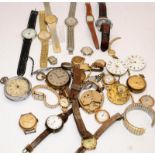 From a watch repairers workshop: a collection of watches and watch parts. All offered untested