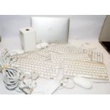 An assortment of Apple products to include keyboards, A1466 MacBook Air, wireless routers etc