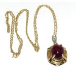 9ct gold Ruby and diamond chip pendant necklace
