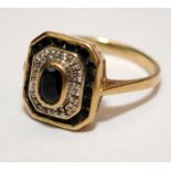 Art Deco sapphire and diamond target ring in rectangular form size O