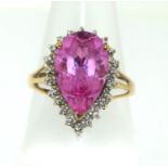 9ct gold ladies Diamond and possibly ruby pear shape ring size N