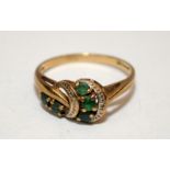 Vintage 9ct emerald asymmetrical twist ring size P 1/2.