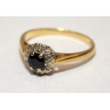 Vintage 18ct gold sapphire and diamond ring size Q 1/2. 3.6g