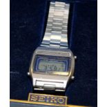 Vintage Seiko digital alarm chronograph model ref A639-5000 boxed. Seen working.