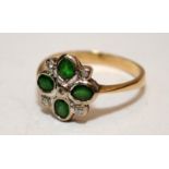 Art Deco 9ct gold emerald and diamond ring size O.