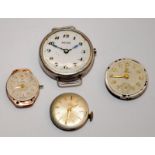 Antique Rolco Rolex silver cased watch movement and dial for spares/repair c/w 3 x Tudor (Rolex)