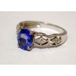 18ct white gold ladies large approx 2ct tanzanite solitaire ring with diamond set shoulders size