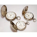 3 x antique hallmarked silver key wind full hunter pocket watches. All in good cosmetic condition