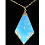 Marius Hammer Art Deco silver gilt and enamel pendant on silver gilt chain marked 930s and makers