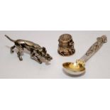 Collection of bijouterie items to include a silver plated figure of a gundog holding a duck, a