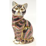 Royal Crown Derby cat paperweight with gold stopper 13cm tall.