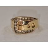 Diamond 18ct gold buckle ring, 3.5g Size M