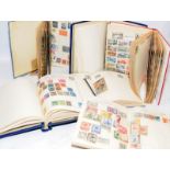 A collection of vintage schoolboy stamp albums containing a good variety of world stamps. Six albums