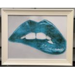 Framed and glazed pop art picture of a pair of lips 75x95cm.