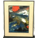 Pauleen Aiers: Mid 20th Century vintage framed abstract painting "Breaking Space" 70x86cm.