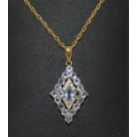 9ct gold Tanzanite and Diamond pendant necklace in a diamond shape