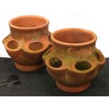 Pair of terracotta strawberry garden planters each 31cm tall.