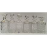 Collection of cut crystal glass decanters (6).