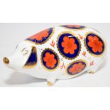 Royal Crown Derby pig paperweight. Silver stopper