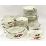 Pyrex JAJ June Rose vintage dinner service to include casserole dishes, dinner plates, side plates