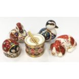 Royal Crown Derby collection of paperweights to include two ducks, ladybug, puppy and drum (5).