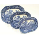 A set of three graduated blue & white Copeland Spode meat platters.