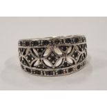 A 925 silver wide band marcasite ring Size P 1/2