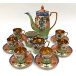 Samurai Japanese hand painted and gilded vintage coffee set for six.