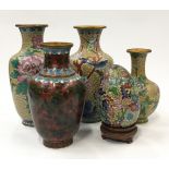 Collection of oriental cloisonne vases with an egg (5).