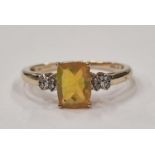 Opal fire orange colour/diamond 9ct gold ring Size Q