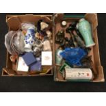 Two boxes containing mixed chinaware and collectables to include oriental pieces and Lilliput Lane