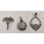 Collection of 3 gemset and Celtic 925 silver pendants.