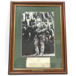 Framed Isambard Kingdom Brunel photograph featuring signed £5 cheque 62x48cm.
