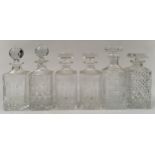 Collection of cut crystal glass decanters (6).