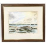 Dennis Morley: Framed and glazed signed local watercolour painting of Poole Harbour 74x63cm.