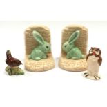 Sylvac 1311 pair of rabbit book ends together with Beswick Winnie The Pooh Owl and Beswick Wren (4).