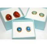 Boxed opal, amber and jade yellow metal clip on/pierced earrings