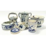 Collection of blue and white Delft pottery.