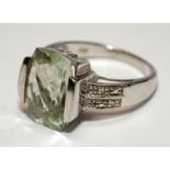 A 925 silver and large green amethyst ring Size N